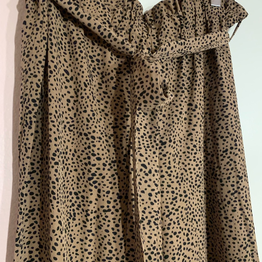 Black and tan Dalmatian print paper bag belted pants with coordinating shirt